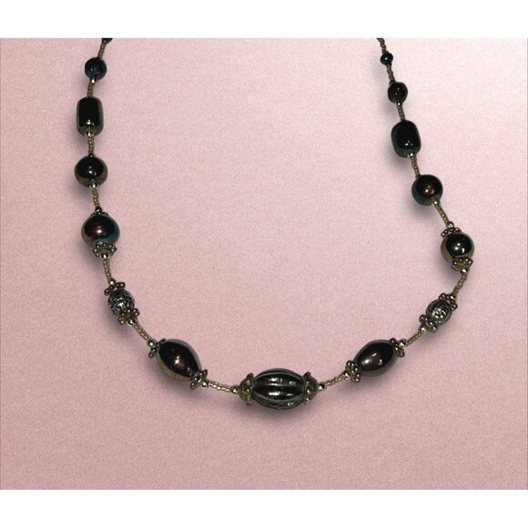 Handcrafted Black Beaded Necklace With Silver Accents & Lobster Clasp Closure - - Picture 4 of 4